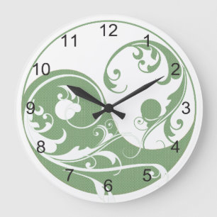 Green Pattern en White Yin & Yang Grote Klok
