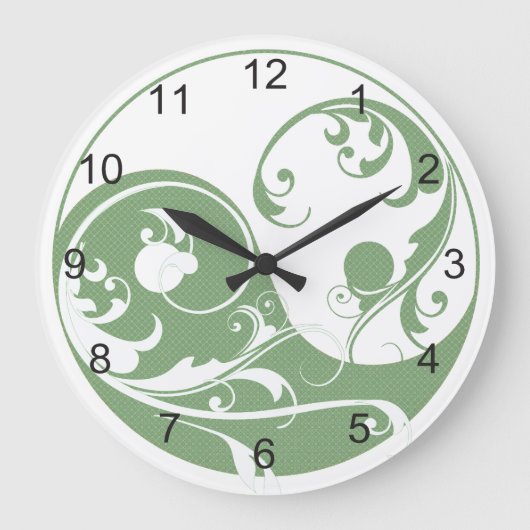 Green Pattern en White Yin & Yang Grote Klok (Voorkant)