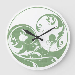 Green Pattern en White Yin & Yang Grote Klok