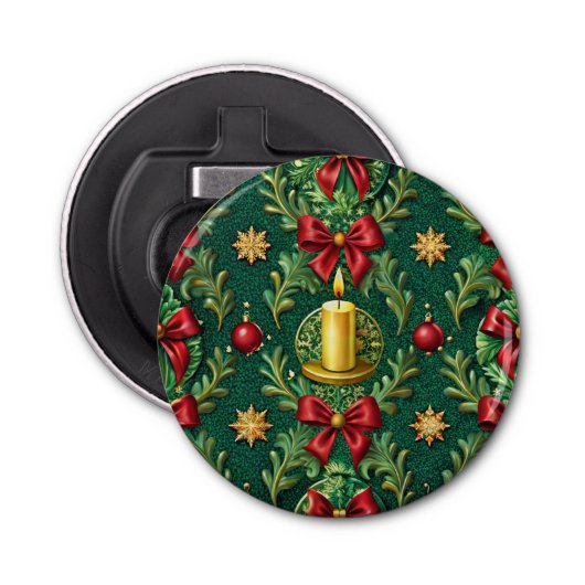 Green Pattern Gold Candle Poinsettia Flower Button Flesopener (Voorkant)