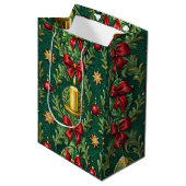 Green Pattern Gold Candle Poinsettia Flower Medium Cadeauzakje (Voorkant Gekanteld)