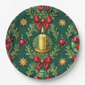 Green Pattern Gold Candle Poinsettia Flower Papieren Bordje (Voorkant)