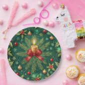 Green Pattern Gold Candle Poinsettia Flower Papieren Bordje (Feest)