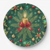 Green Pattern Gold Candle Poinsettia Flower Papieren Bordje (Voorkant)