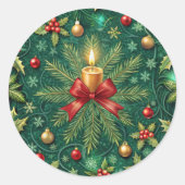 Green Pattern Gold Candle Poinsettia Flower Ronde Sticker (Voorkant)