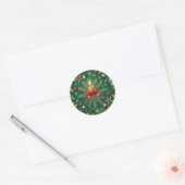 Green Pattern Gold Candle Poinsettia Flower Ronde Sticker (Envelop)