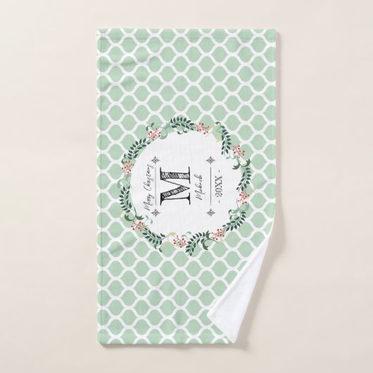 Green Pattern Merry Kerstmis Monogram Bad Handdoek (Handdoek)