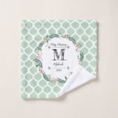 Green Pattern Merry Kerstmis Monogram Bad Handdoek (Wasdoekje)
