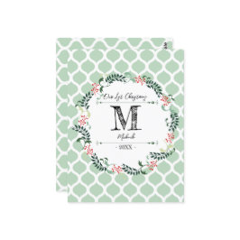 Green Pattern Merry Kerstmis Wreator Monogram Baby Briefkaart
