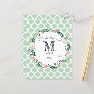 Green Pattern Merry Kerstmis Wreator Monogram Baby Briefkaart