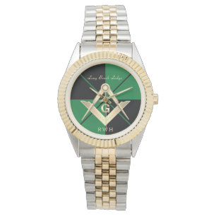 Green Pattern Monogram Masonic Lodge Watch Horloge