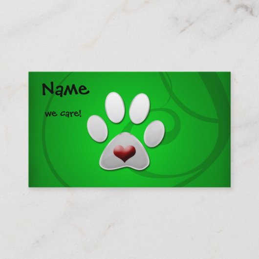 Green Paw Heart Pet Visitekaartjes (Voorkant)