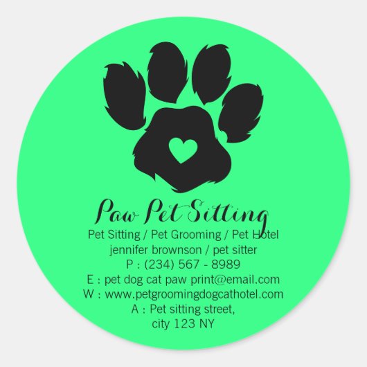 Green Paw Pet Dog Heart Ronde Sticker (Voorkant)