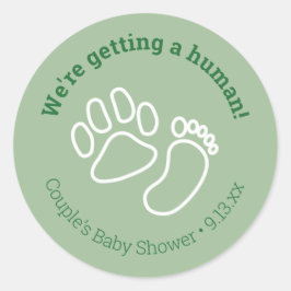 Green Paw Print & Baby Foot Dog Baby shower Ronde Sticker