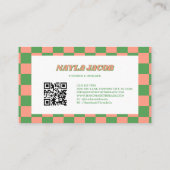Green Peach Checkerboard Moderne Retro Professiona Visitekaartje (Achterkant)