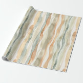 Green Peach Cream Stripes Birthday Cadeaupapier (Uitgerold)