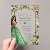 Green Peach Quinceañera Emerald Jurk Mis Quince Acryl Uitnodigingen (Insitu (Draagbaar))
