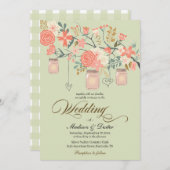 Green Peach Rustic Mason Jar Wedding Kaart (Voorkant / Achterkant)