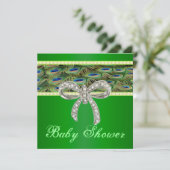 Green Peacock Diamond Bow Baby shower Invitation Kaart (Staand voorkant)
