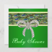 Green Peacock Diamond Bow Baby shower Invitation Kaart (Voorkant)