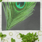 Green Peacock Feather op Black Kitchen Towel Theedoek (Gevouwen)