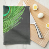 Green Peacock Feather op Black Kitchen Towel Theedoek (Quarter Fold)