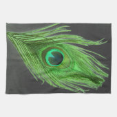 Green Peacock Feather op Black Kitchen Towel Theedoek (Horizontaal)