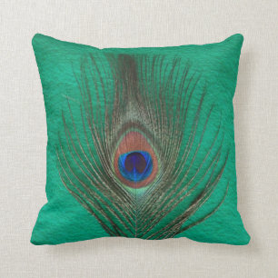 Green Peacock Feather Pillow Kussen