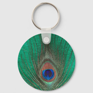 Green Peacock Feather Sleutelhanger