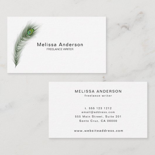 Green Peacock Feather Visitekaartje (Voorkant / Achterkant)