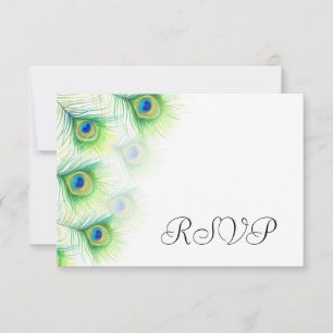 Green Peacock Feather Wedding RSVP Beantwoorden Ka Kaartje