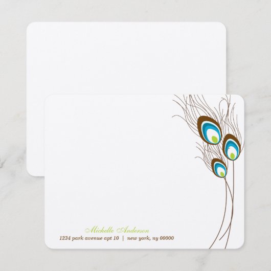 Green Peacock Feathers Flat Note-kaarten Kaart (Voorkant / Achterkant)