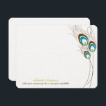 Green Peacock Feathers Flat Note-kaarten Kaart<br><div class="desc">Stijlvolle platte notitiekaarten zijn voorzien van een prachtige en elegante vectorillustratie van vredestroekveren en kunnen worden gepersonaliseerd met uw monogram,  naam,  initialen of een tekst van uw keuze. Ideaal voor bruiloften,  baby showers,  verjaardagen,  persoonlijke kantoorbenodigdheden en nog veel meer!</div>
