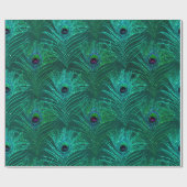 Green Peacock Feathers on Green Cadeaupapier (Vlak)