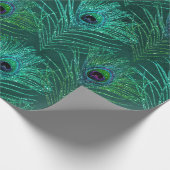 Green Peacock Feathers on Green Cadeaupapier (Hoek)