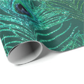 Green Peacock Feathers on Green Cadeaupapier (Rol Hoek)