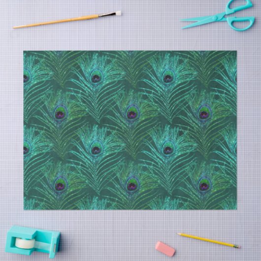 Green Peacock Feathers over groene ontkoppeling Tissuepapier (Craft)