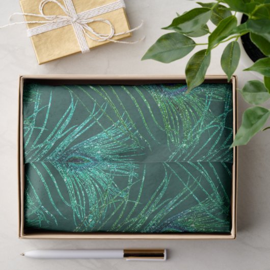 Green Peacock Feathers over groene ontkoppeling Tissuepapier (Geschenk)