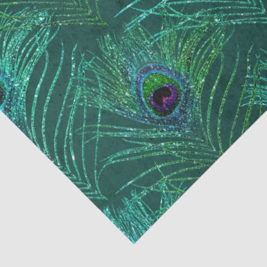 Green Peacock Feathers over groene ontkoppeling Tissuepapier (Detail)