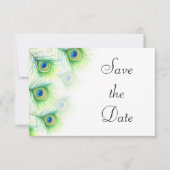 Green Peacock Feathers Wedding Save the Date (Voorkant)