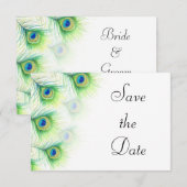 Green Peacock Feathers Wedding Save the Date (Voorkant / Achterkant)