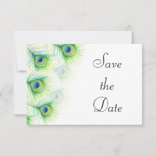 Green Peacock Feathers Wedding Save the Date