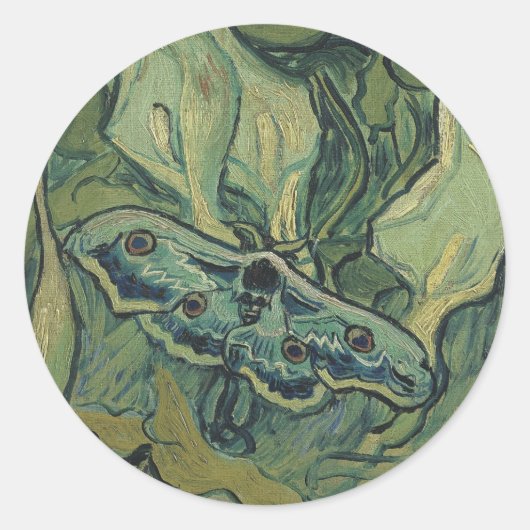 Green Peacock (keizer) Moth door Vincent van Gogh Ronde Sticker (Voorkant)