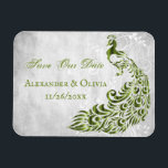 Green Peacock Leaf Vine Save the Date Magnet Magneet<br><div class="desc">kondig je volgende trouwdag aan voor familie en gasten met een groene Peacock Leaf Vine Save the Date Magnet. Het ontwerp van het magneet kenmerkt een lichtgrijze grijze achtergrond met een levendige groene pauw met een bladwijnenversiering. Pas de bruidegom en de bruidnamen aan samen met de trouwdatum. Extra trouwbenodigdheden en...</div>