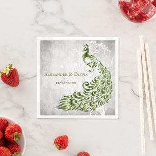 Green Peacock Leaf Vine Vrijgezellenfeest Napkin Servet