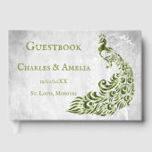 Green Peacock Leaf Vine Wedding Guestbook Gastenboek (Voorkant)