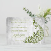 Green Peacock Leaf Vine Wedding Invitation Kaart (Staand voorkant)