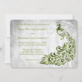 Green Peacock Leaf Vine Wedding Invitation Kaart (Voorkant)
