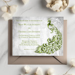 Green Peacock Leaf Vine Wedding Invitation Kaart<br><div class="desc">Maak een gedurfd en elegant statement met deze Green Peacock Wedding Invitation, ontworpen voor koppels die houden van rijke kleuren en moderne botanische schoonheid. Een opvallende pauw illustratie combineert moeiteloos met delicate witte bladeren en sierlijke botanische wijnstokken, allemaal tegen een getextureerde grunge-stijl achtergrond die diepte en artistieke flair toevoegt. Elegant...</div>