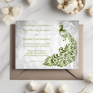 Green Peacock Leaf Vine Wedding Invitation Kaart